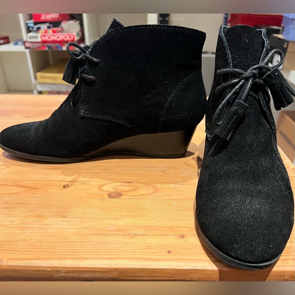 Black suede bootie 1 1/2 “ heel